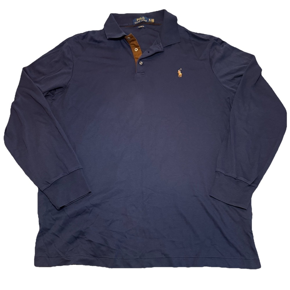 Polo Ralph Lauren Mens Classic Fit Long Sleeve Shirt Flesh Pony Blue XL